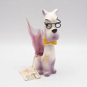 I. W. Rice & Co. Japan Hand Painted Animal Figurine Dog w/ bow Pot Ceramic